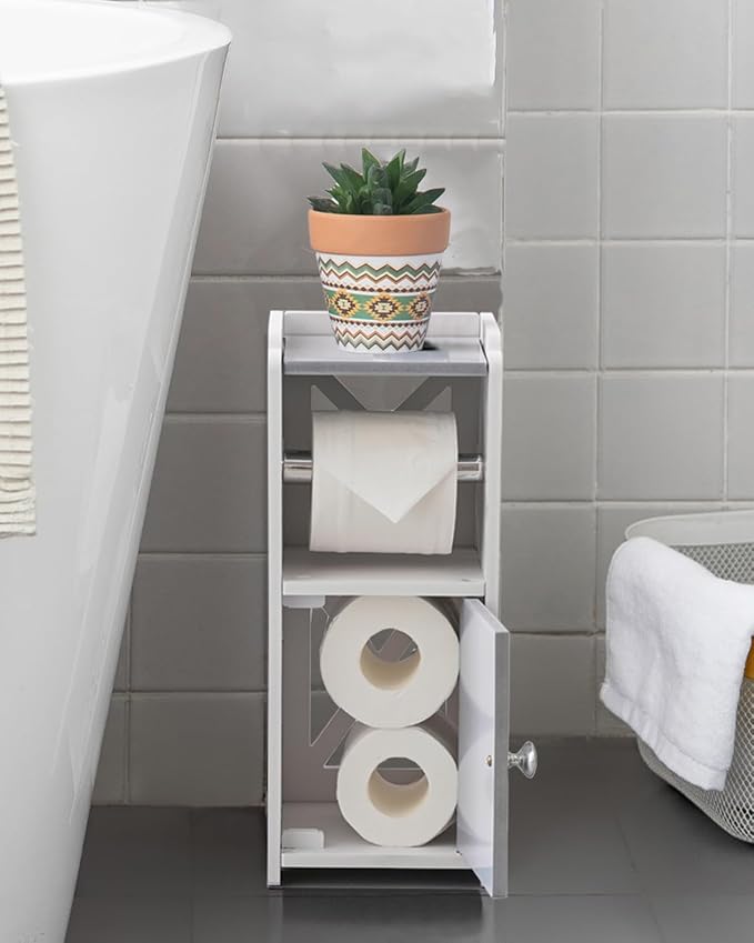 AOJEZOR Toilet Paper Holder Stand: PVC Bathroom Cabinet Storage - Image 5