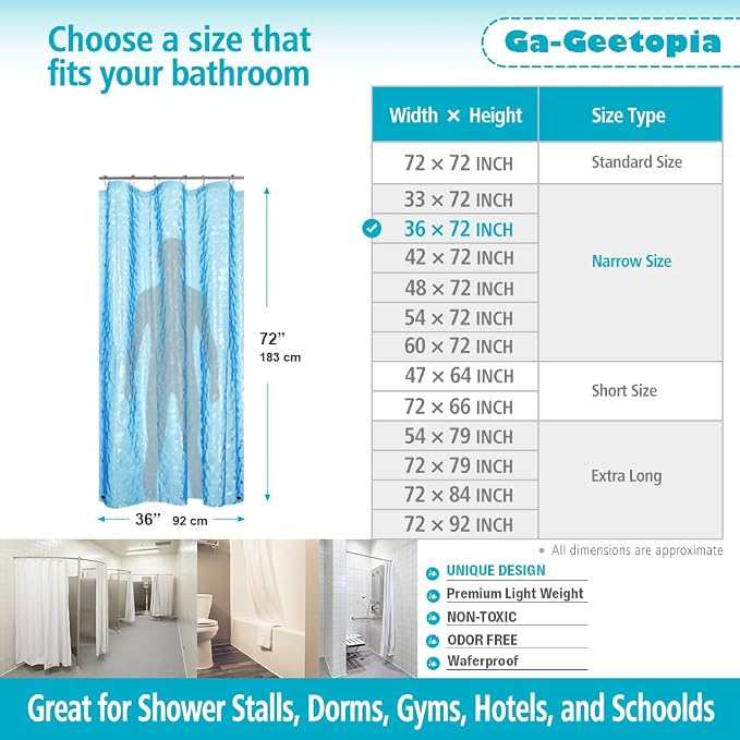 Ga-Geetopia Narrow Size Blue Pearl 3D EVA Stall Shower Curtain Liner, 36x72 - Image 2