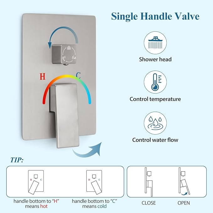 10 inch Square Shower Head and Handheld Set, Gasecoet Shower System - Image 6