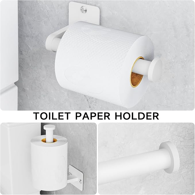 Bathroom Accessories Set, 4 Pieces White Bathroom Hardware Set, 24 inch Towel - Image 4
