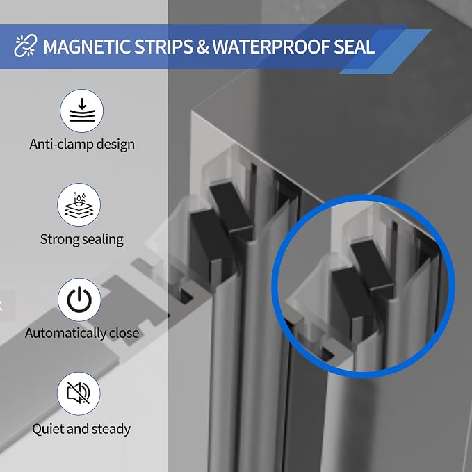 31-33" W x 72" H Pivot Swing Glass Shower Doors, 180° Rotating Retractable - Image 3