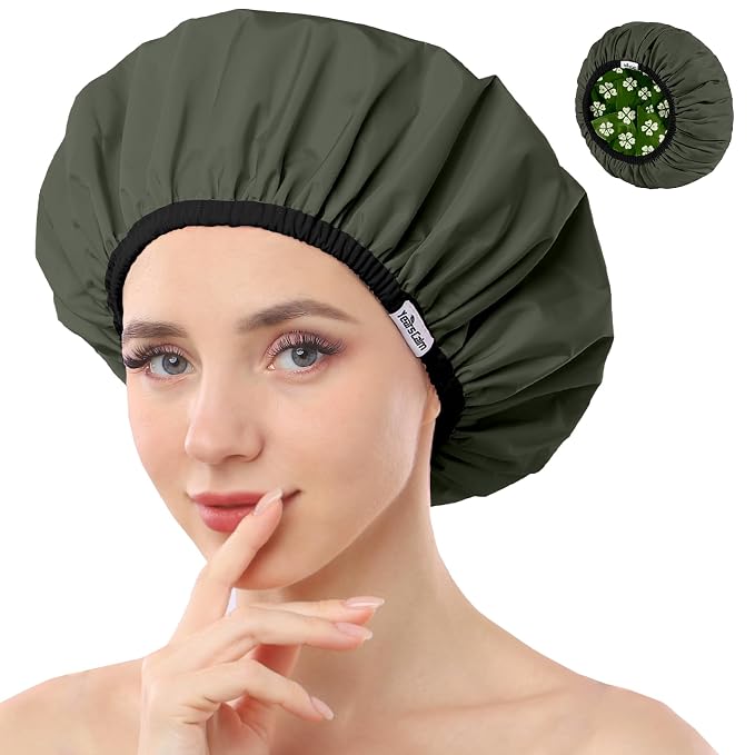 Years Calm Shower Caps For Women Reusable Waterproof，Pattern And Solid Color by Yearscalm