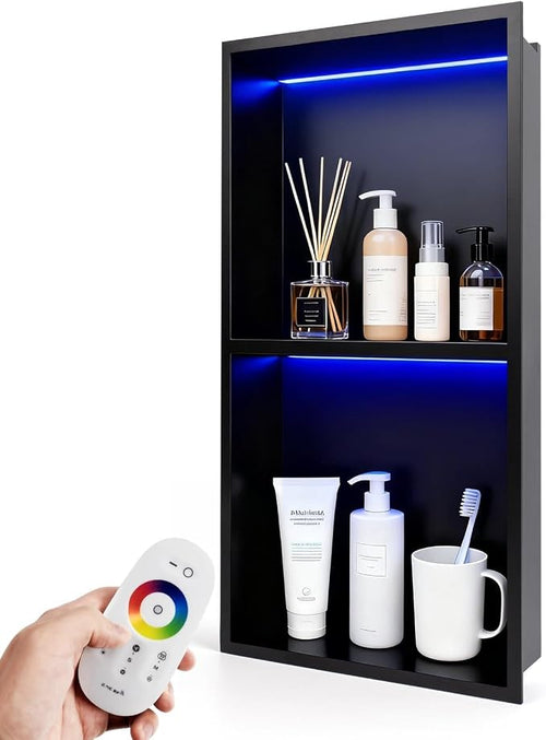 12" X 24" RGB LED Shower Niche No Tile Needed, 304 Stainless Steel Shower Niche by HOFULIVING
