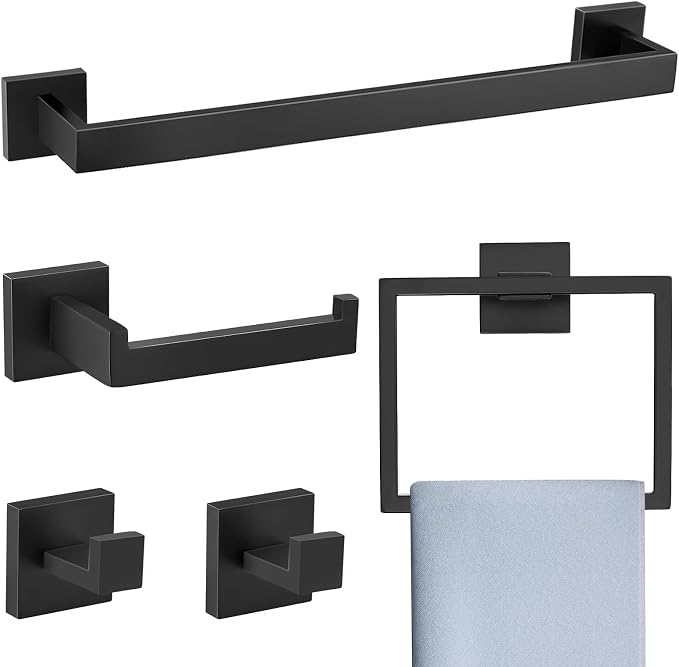 Matte Black 5 Pieces Bathroom Hardware Accessories Set Towel Bar Towel Holder by TNOMS