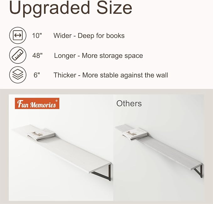 Floating Shelves 48 Inch Long, Wide Large Display Storage Shelves - Image 4