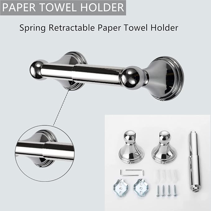 Newfun 8-Pieces Polished Chrome Bathroom Accessories Set, 24 Inch Bath Towel - Image 4
