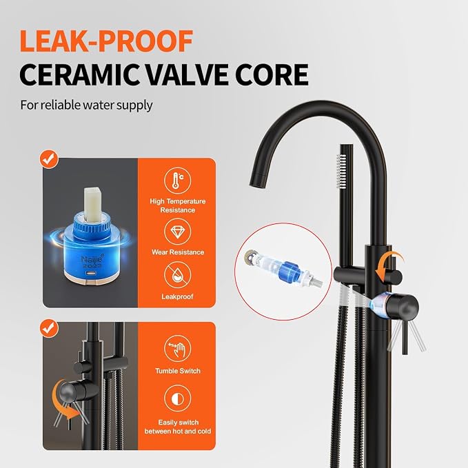 Freestanding Bathtub FaucetFloor Mount Bathtub Filler Shower Mixer Faucet - Image 4