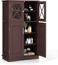 Tangkula Freestanding Floor Cabinet w/2 Glass Doors, 3-Level Adjustable Shelves by TANGKULA