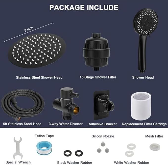 NearMoon Filtered Shower Head, High Pressure 8″Round Rain Shower and 5 settings - Image 8