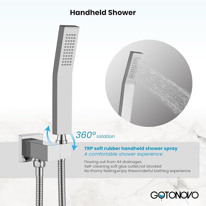 gotonovo Rainfall Bathroom Shower System Rain Shower Head and Handle Set Wall - Image 4