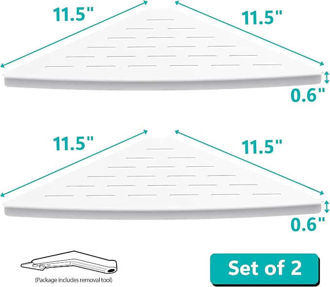 Corner Shower Shelf Matte White, 304 Stainless Steel 11.5” Recessed Corner - Image 2