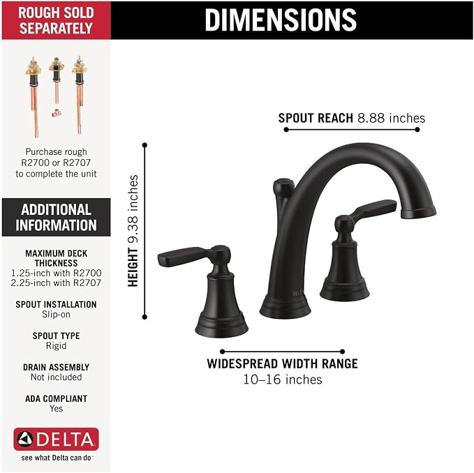 Delta Woodhurst Roman Tub Faucet, Oil Rubbed Bronze Deck Mount Bathtub Faucet - Image 6