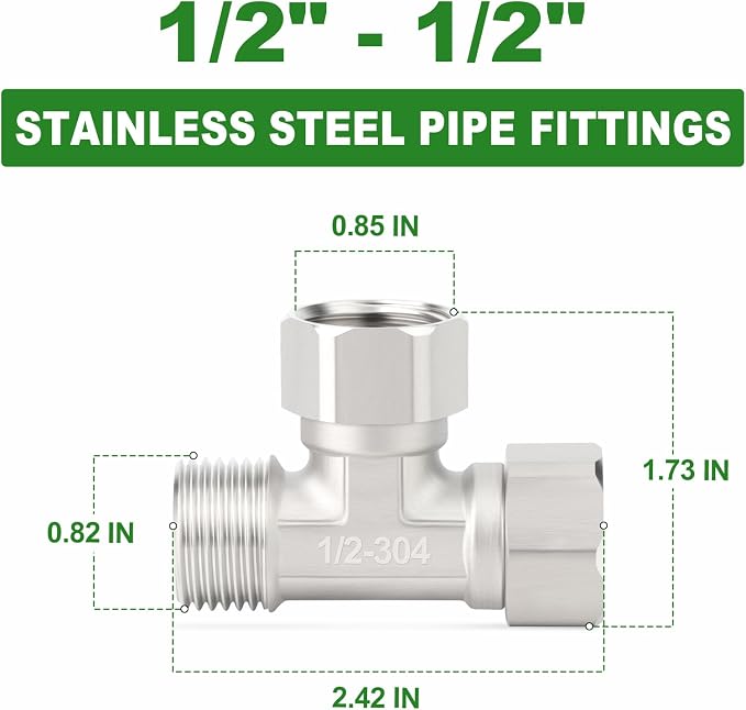 TAISHER 2PCS 304 Stainless Steel 3 Way Left&Top 2 Ends Flexible Movable Tee - Image 2