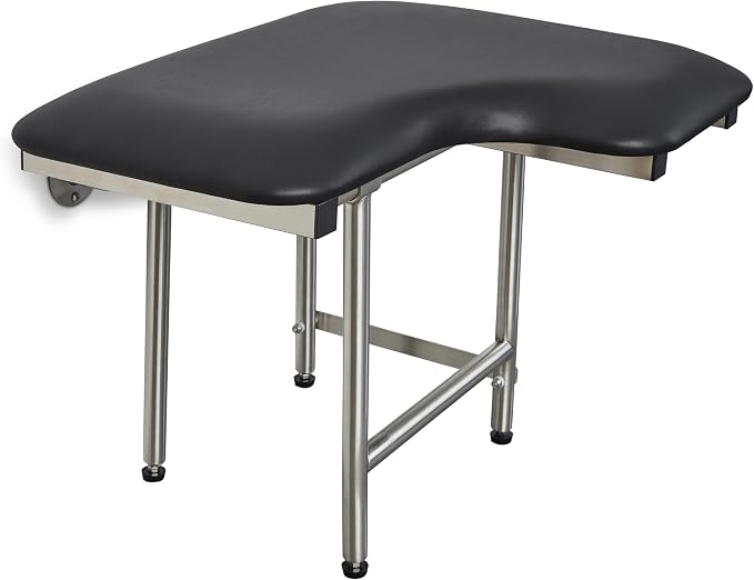 28" x 22.5" Black Padded Wall Mount Folding Left-Handed Transfer Bench Shower - Image 2
