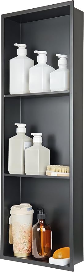 Black Stainless Steel Shower Niche 36" X 12" ，Recessed Shower Shelf by IKITRAEE