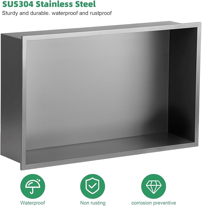 SaniteModar Shower Niche, Stainless Steel Shower Niche 12" X 24" No Tile Needed - Image 6
