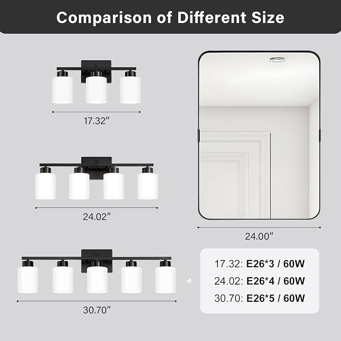Black Bathroom Light Fixtures, 5-Light Modern Vanity Light Over Mirror - Image 6