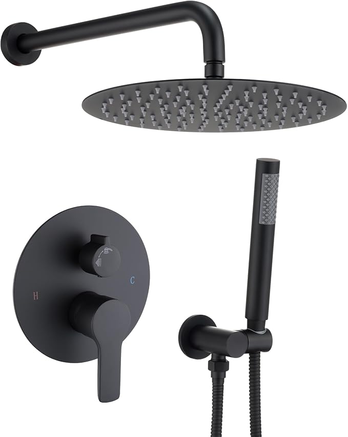 Iriber Matte black Shower System Wall Mounted Shower Faucet Mixer Set by Iriber