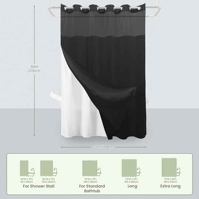 Inhousolu Extra Long No Hook Shower Curtain - Image 7