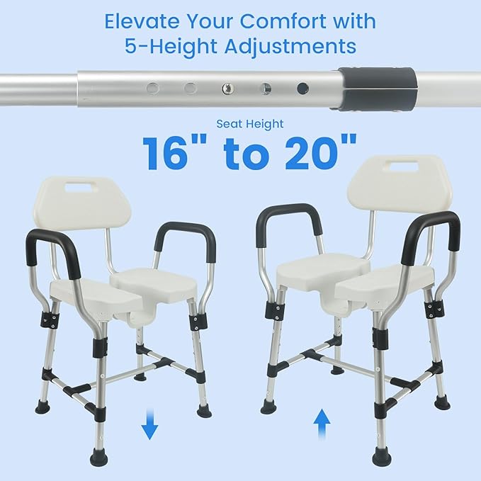 U-Shaped Shower Chair for Inside Shower, Heavy Duty Triple-Bar Base - Image 4