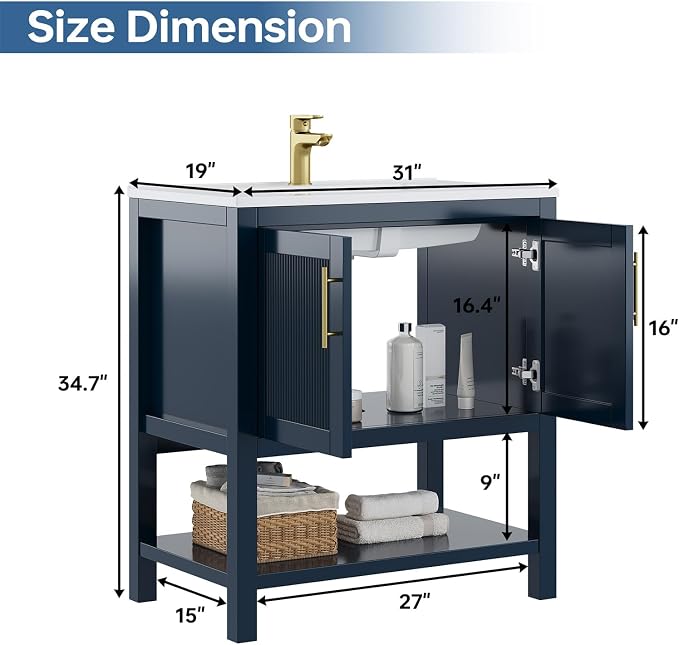 30 Inch Bathroom Vanity with Sink, Modern Undermount Bathroom Sink Cabinet with - Image 2