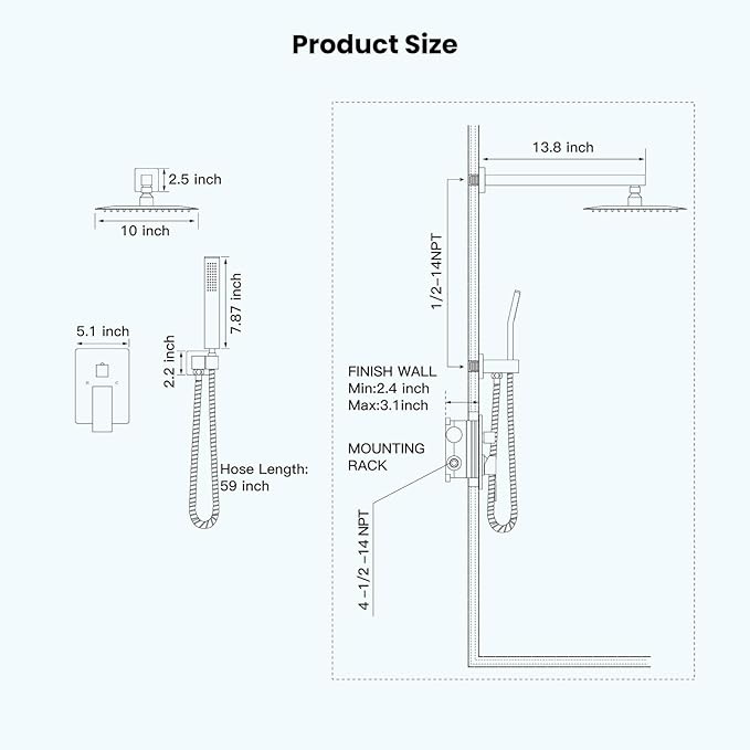 gotonovo Rainfall Bathroom Shower System Rain Shower Head and Handle Set Wall - Image 7
