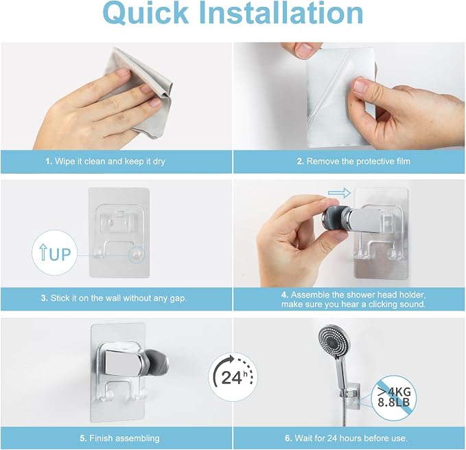 OFFO Shower Head Holder, Strong Adhesive Shower Hooks, 40° Adjustable - Image 6