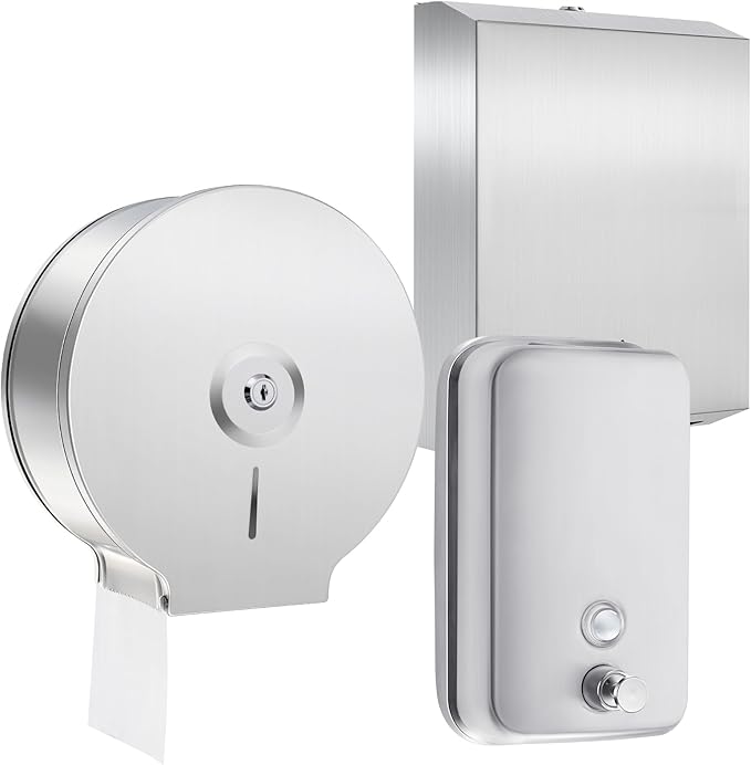 3 Pcs Commercial Toilet Paper Dispenser and Soap Dispenser Set-Stainless Steel by Kritkin