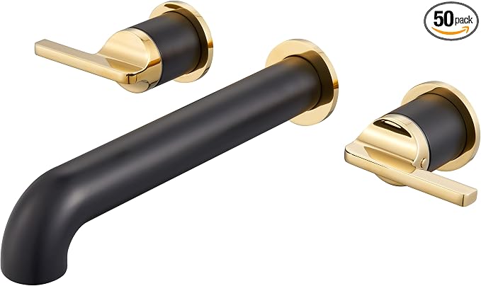 SITGES Polished Gold and Black Solid Brass Wall Mount Bathtub Faucet, High-End by SITGES