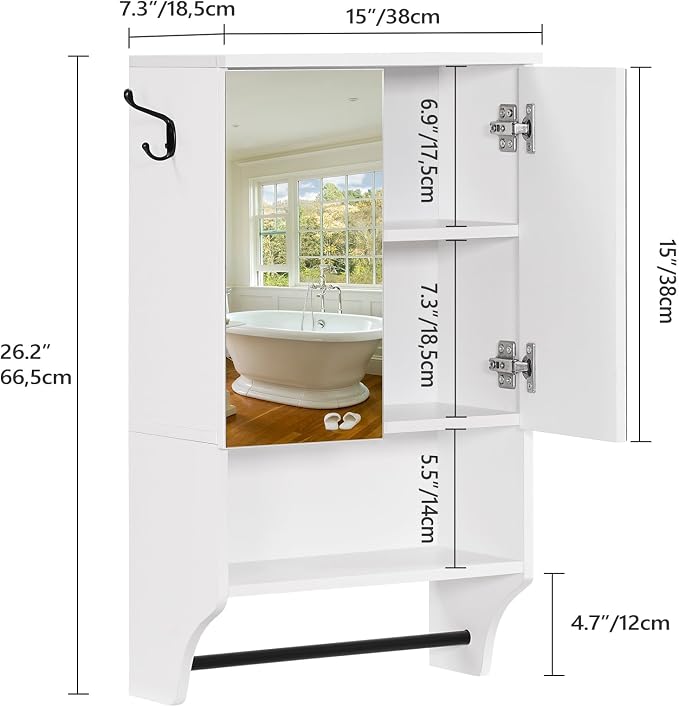 Bathroom Wall Cabinet with Mirror, Medicine Cabinet with 2 Door and Adjustable - Image 3