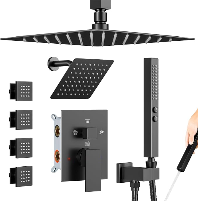 Shower System with Body Jets, Bostingner Four Modes Shower Faucet 10+6" Rain by Bostingner
