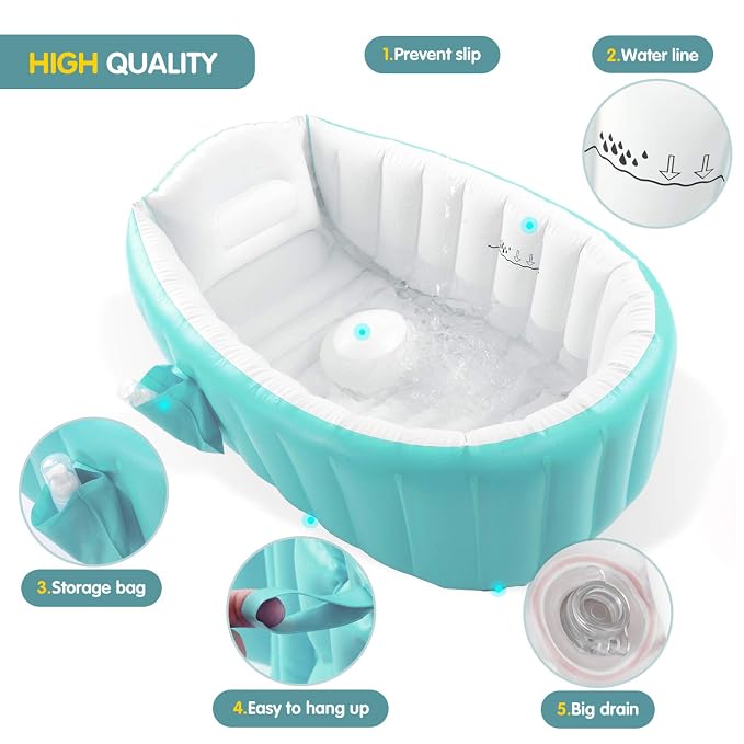 Inflatable Baby Bathtub with Air Pump, Baby Bath Tub Toddler Bathtub, Foldable - Image 2