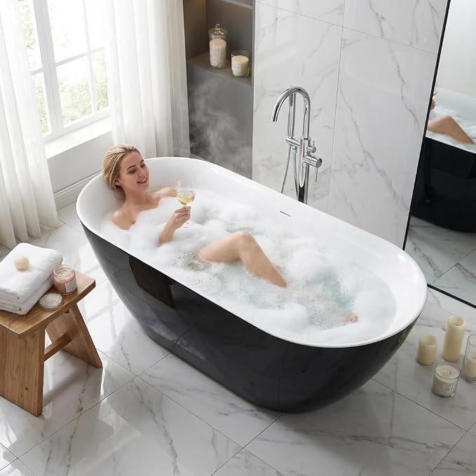 59" Freestanding Acrylic Bathtub, Deep Soaking Tub - Image 3