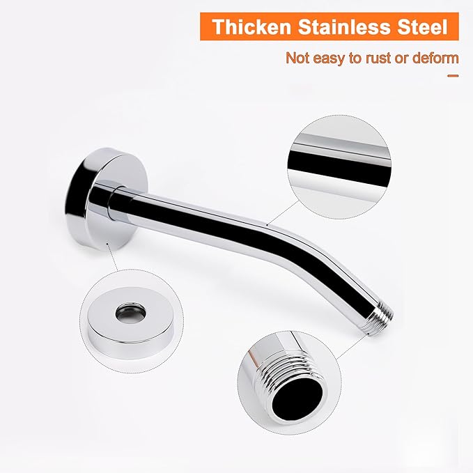 HarJue Shower Arm with Flange and Teflon Tape, Wall Mounted Shower Pipe 304 - Image 3