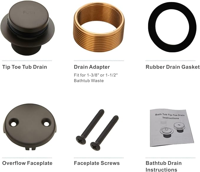 Bronze Tub Drain Tip-Toe Tub Trim Set Conversion Kit Assembly, Hidrop Bathtub - Image 5