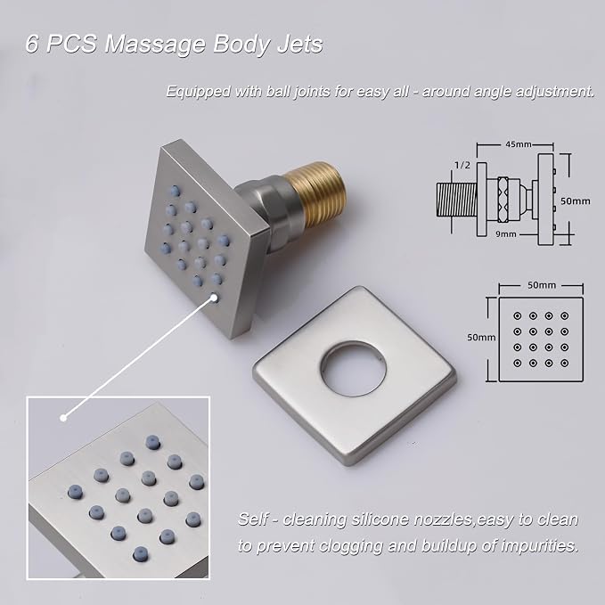 Brushed Nickel 4 Way Full Body Thermostatic Shower Faucet System 12 Inch Luxury - Image 4