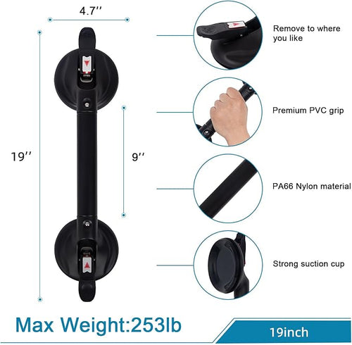 17inch Suction Shower Grab Bar, Portable Shower Handle Bar Suction Grip Bar - Image 2