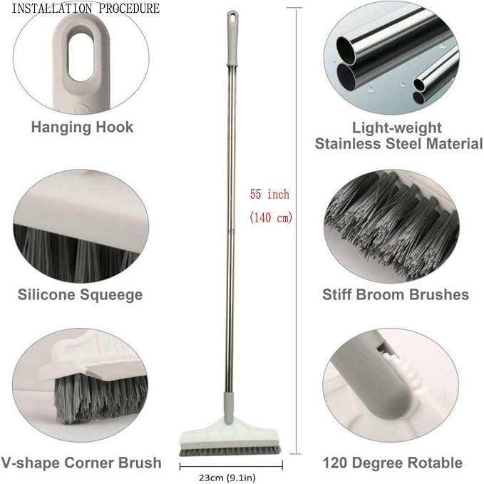 2 in 1 Cleaning Floor Scrub Brush Floor Brush Scrubber New Upgraded 53.5" Long - Image 3