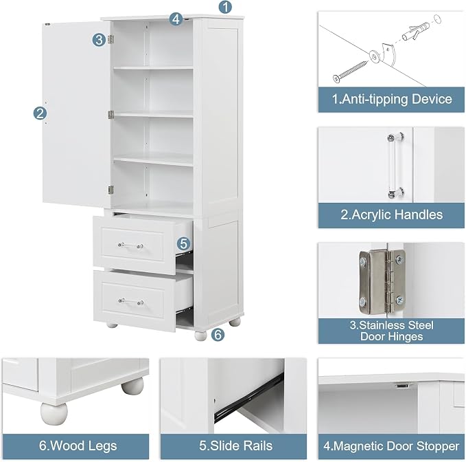 Tall Bathroom Storage Cabinet, Wood Bathroom Kitchen Pantry Cabinet - Image 6