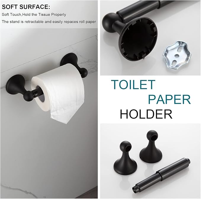 BGL Bathroom Accessory Set, Matte Black Adjustable Expandable Towel Bar 4-Piece - Image 6