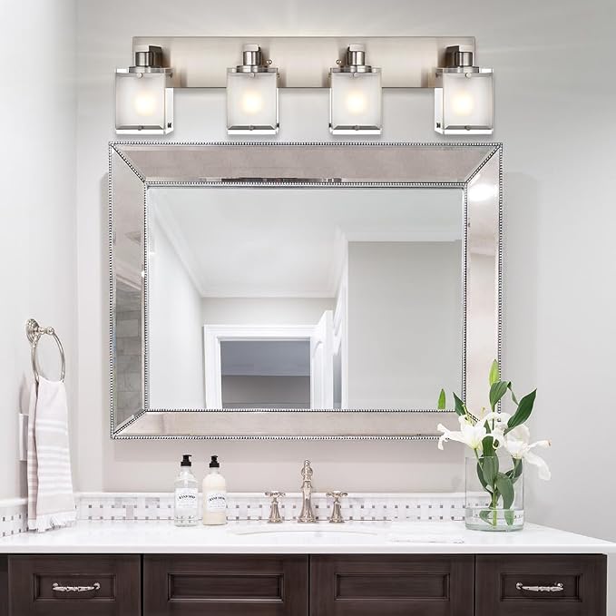 4-Lights Bathroom Light Fixtures Over Mirror, Brushed Nickel Vanity Wall - Image 5