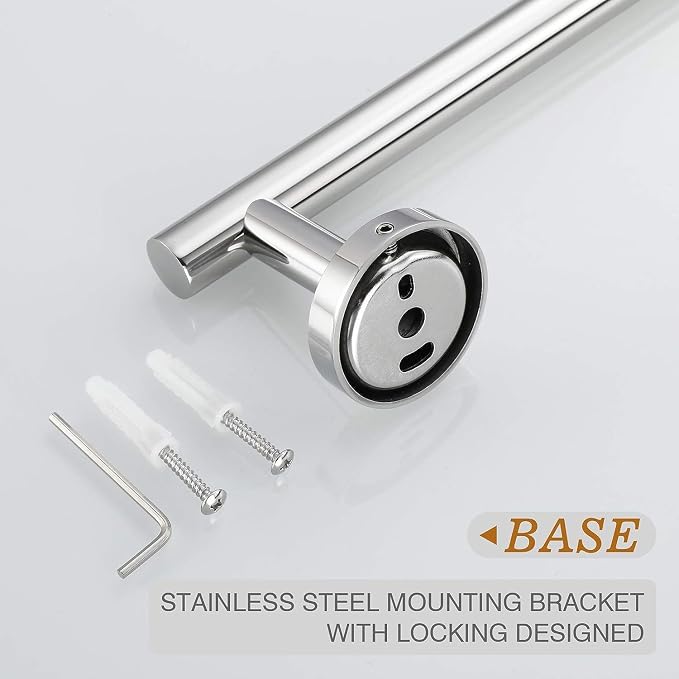 USHOWER Polished Chrome Bathroom Accessories Set, 24-Inch Towel Bar Set Wall - Image 5