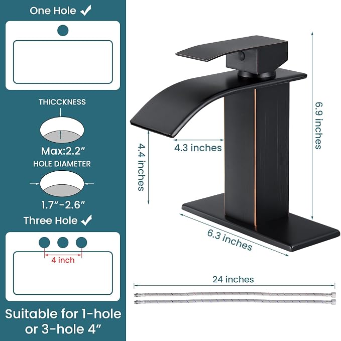 Bathroom Faucets Oil Rubbed Bronze Waterfall Bathroom Sink Faucet Modern Single - Image 2