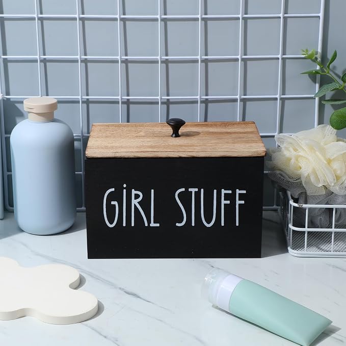Wooden Tampon Storage Box for Bathroom, 3 Compartment Sanitary Napkin Organizer - Image 9