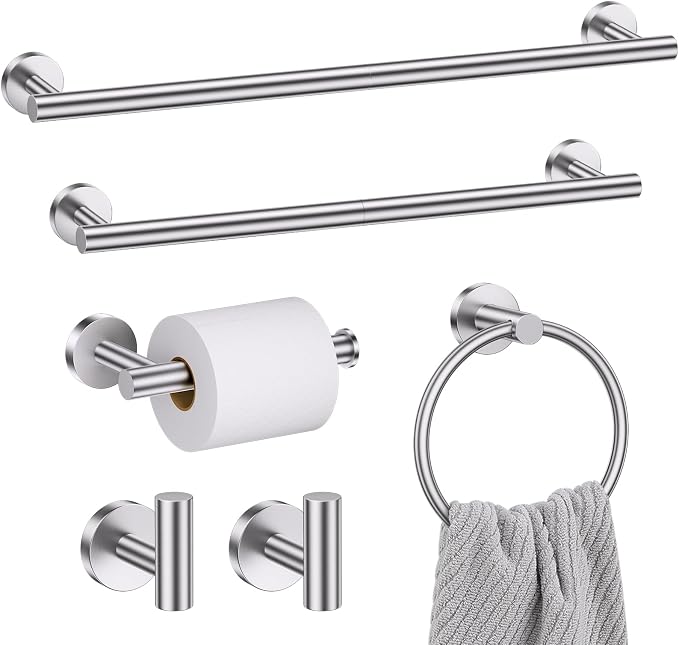 Bathroom Hardware Set, 6-Piece Towel Bar Set Brushed Nickel Towel Holder Set by SOAEZ