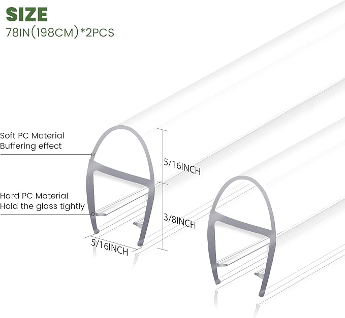 Shower Door Seal Strip, 2 Pack*78" L U-Shape Shower Door Side Seal Bottom Seal - Image 2