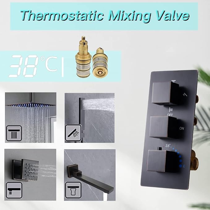 Oil Rubbed Bronze Thermostatic Shower System 4 Way Full Body Shower System - Image 8