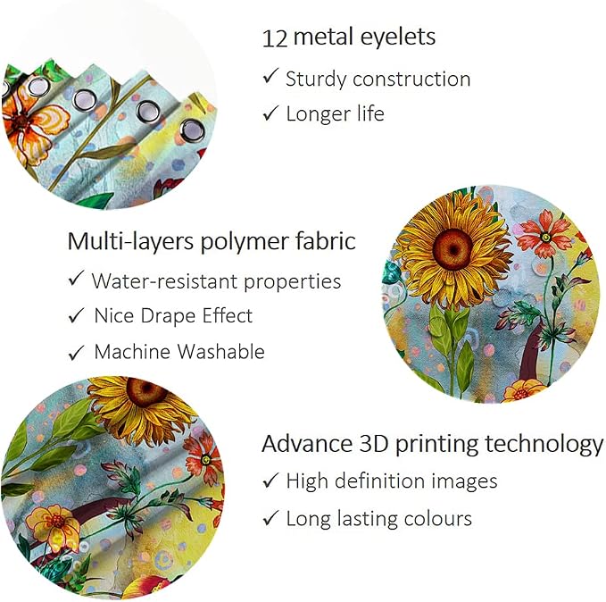 Bohemian Shower Curtain, Boho Floral Print Water Repellent Polyester Fabric - Image 4
