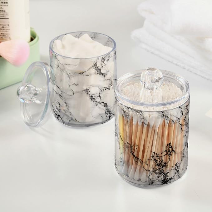 MNSRUU 2 Pack Qtip Holder Organizer Dispenser Stylish White Marble Texture - Image 5