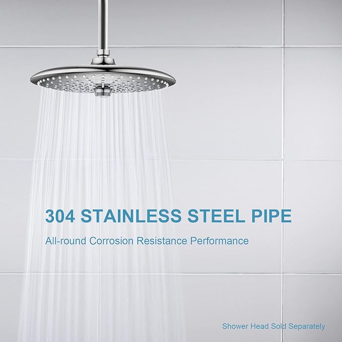 OFFO Shower Arm with Flange, 6 in Brushed Nickel Ceiling Mount Replacement Rain - Image 3